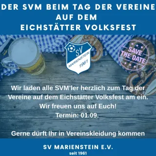 Der SVM beim Tag der Vereine auf dem Eichstätter Volksfest 2026!
.
Wir sehen uns heute Abend! ✌🏻
.
#eichstättervolksfes...