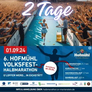 Nicht vergessen! In 2 Tagen, am 20.04. öffnet unser Anmeldeportal für den #hofmühlvolksfesthalbmarathon 2024
.
Wir haben...